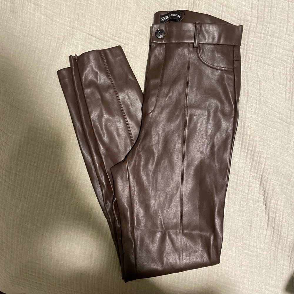 Brown Zara leather trousers